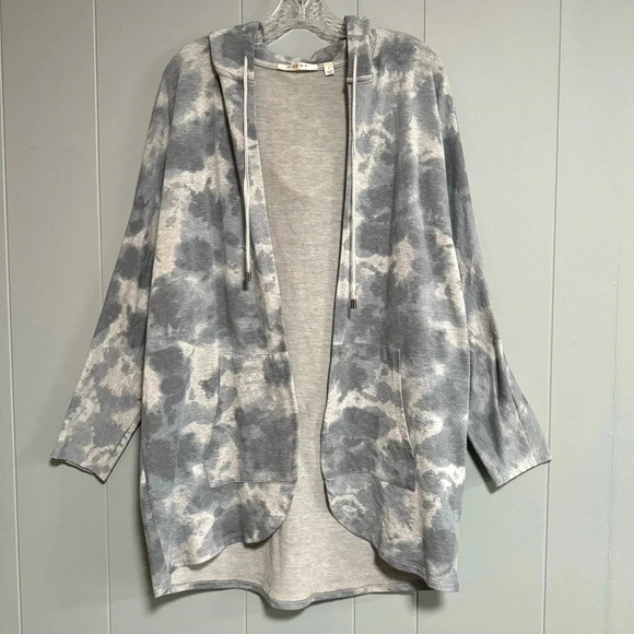 Cyrus Jackets & Blazers - CYRUS Long Open Blue Gray Tie Dye Effect Hooded Sweatshirt Jacket Size Large